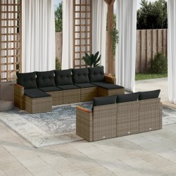 vidaXL Set de sofás de jardín 10 pzas con cojines ratán sintético gris