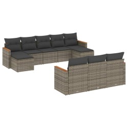 vidaXL Set de sofás de jardín 10 pzas con cojines ratán sintético gris