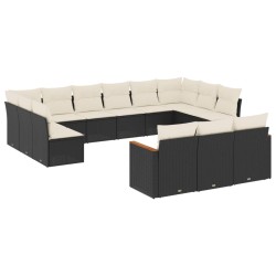 vidaXL Set de sofás de jardín y cojines 13 pzas ratán sintético negro