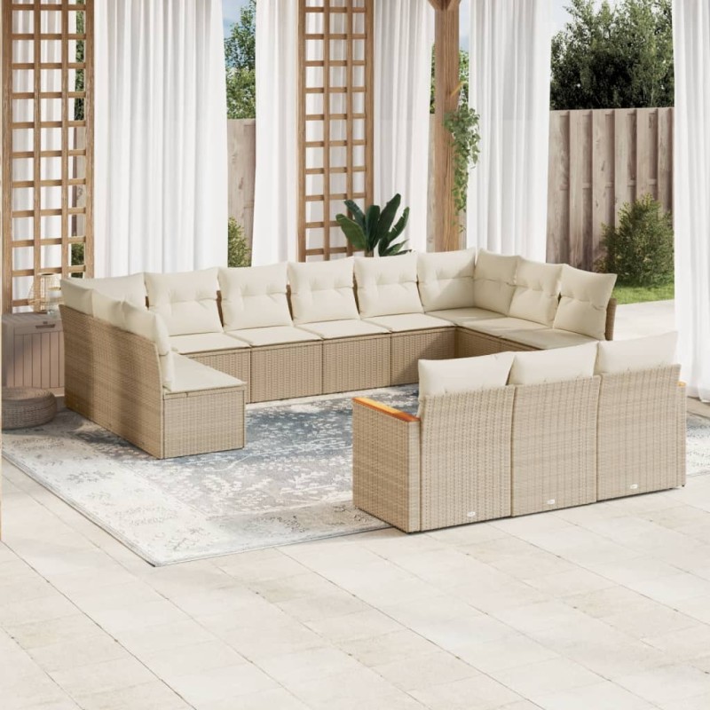 vidaXL Set sofás de jardín con cojines 13 pzas ratán sintético beige vidaXL Set sofás de jardín con cojines 13 pzas ratán sintético beige