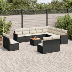 vidaXL Set de sofás de jardín y cojines 13 pzas ratán sintético negro