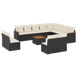 vidaXL Set de sofás de jardín y cojines 13 pzas ratán sintético negro