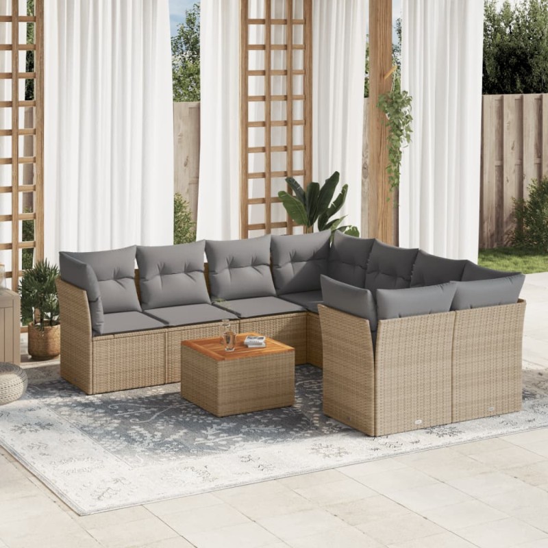 vidaXL Juego de sofás jardín con cojines beige mezcla 9 pzas ratán PE vidaXL Juego de sofás jardín con cojines beige mezcla 9 pzas ratán PE