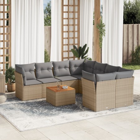 vidaXL Juego de sofás jardín con cojines beige mezcla 9 pzas ratán PE