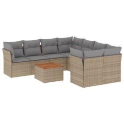 vidaXL Juego de sofás jardín con cojines beige mezcla 9 pzas ratán PE