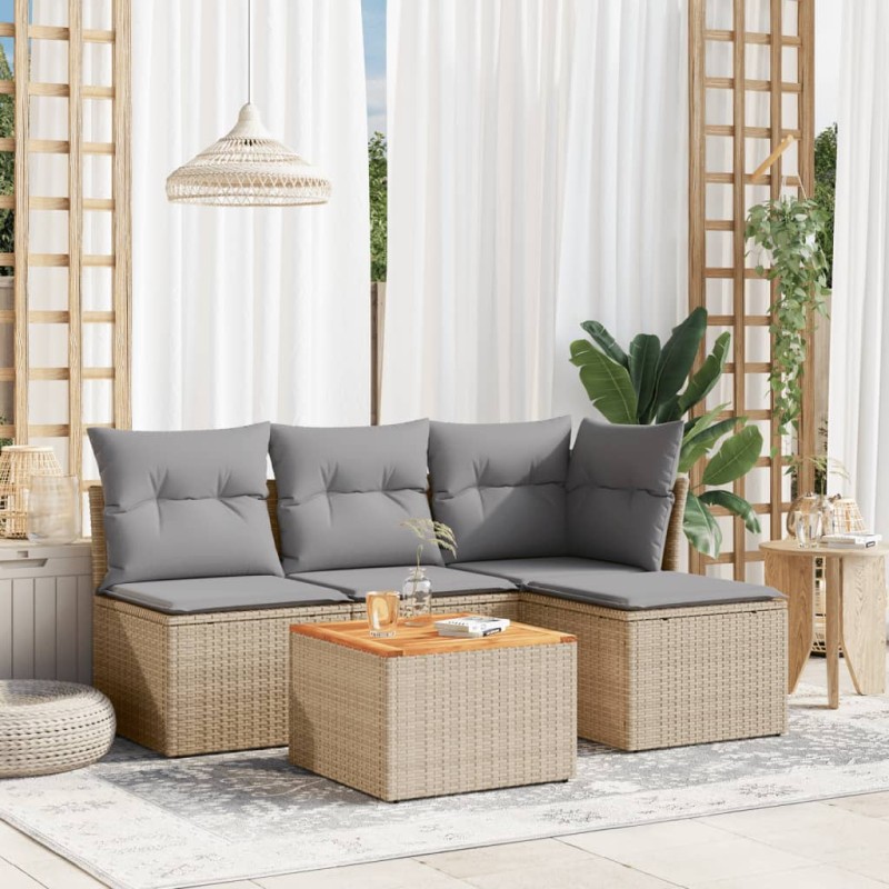 vidaXL Juego de sofás jardín con cojines beige mezcla 5 pzas ratán PE vidaXL Juego de sofás jardín con cojines beige mezcla 5 pzas ratán PE