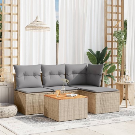 vidaXL Juego de sofás jardín con cojines beige mezcla 5 pzas ratán PE