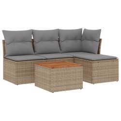 vidaXL Juego de sofás jardín con cojines beige mezcla 5 pzas ratán PE
