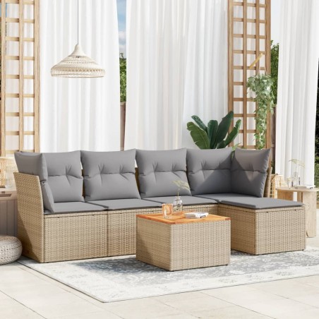 vidaXL Juego de sofás jardín con cojines beige mezcla 6 pzas ratán PE