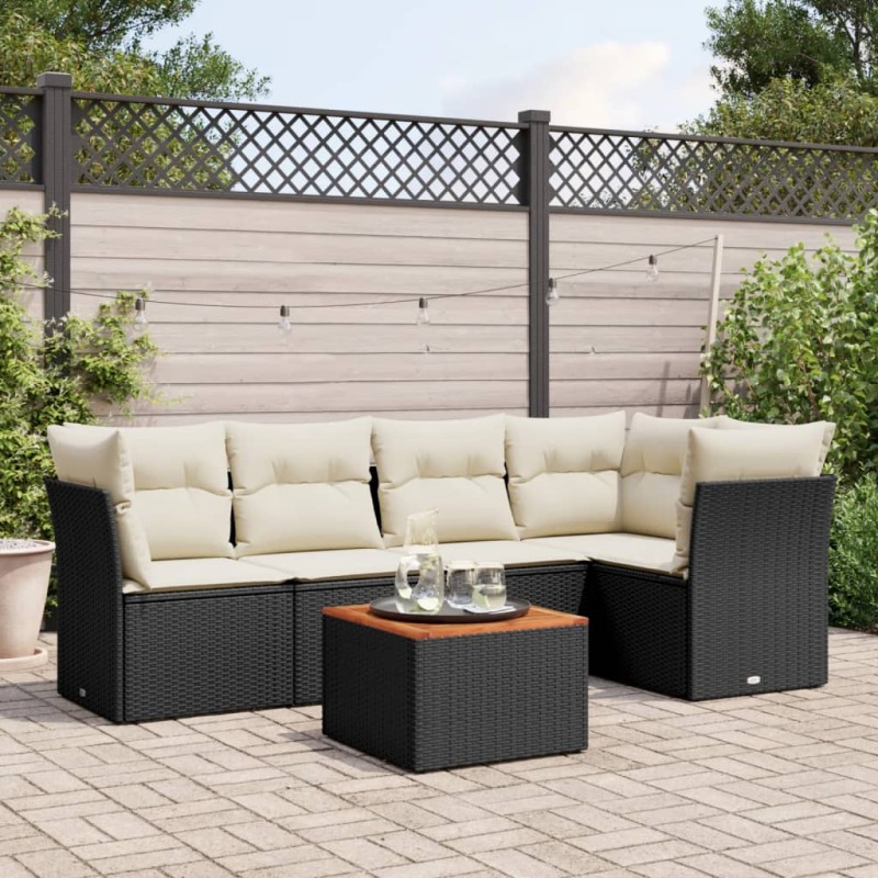 vidaXL Set de sofás de jardín 6 piezas y cojines ratán sintético negro vidaXL Set de sofás de jardín 6 piezas y cojines ratán sintético negro