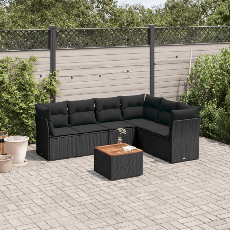vidaXL Set de comedor de jardín 7 pzas y cojines ratán sintético negro vidaXL Set de comedor de jardín 7 pzas y cojines ratán sintético negro