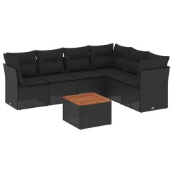 vidaXL Set de comedor de jardín 7 pzas y cojines ratán sintético negro