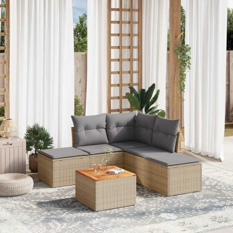 vidaXL Juego de sofás jardín con cojines beige mezcla 6 pzas ratán PE vidaXL Juego de sofás jardín con cojines beige mezcla 6 pzas ratán PE