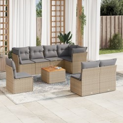vidaXL Juego de sofás jardín con cojines beige mezcla 9 pzas ratán PE