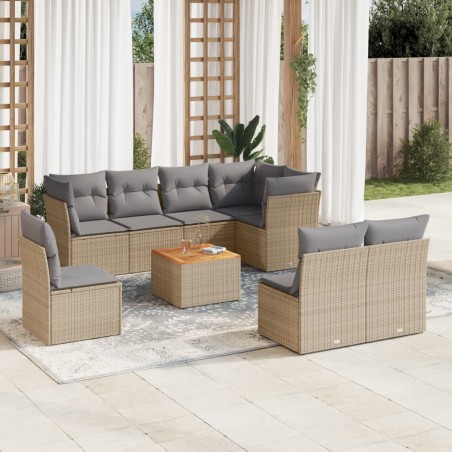 vidaXL Juego de sofás jardín con cojines beige mezcla 9 pzas ratán PE