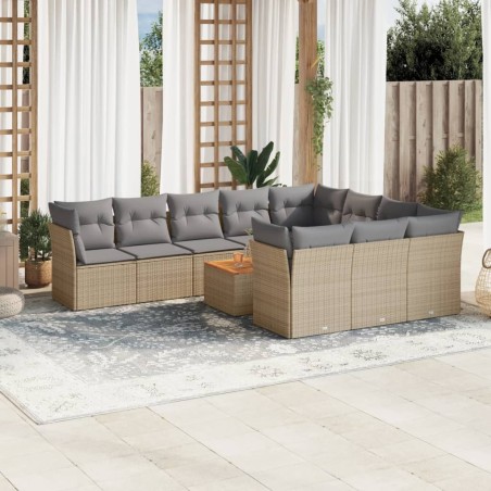 vidaXL Juego de sofás jardín con cojines beige mezcla 11 pzas ratán PE