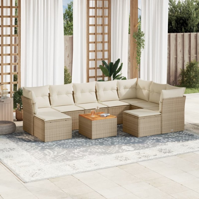 vidaXL Juego de sofás jardín con cojines beige 10 pzas ratán sintético vidaXL Juego de sofás jardín con cojines beige 10 pzas ratán sintético