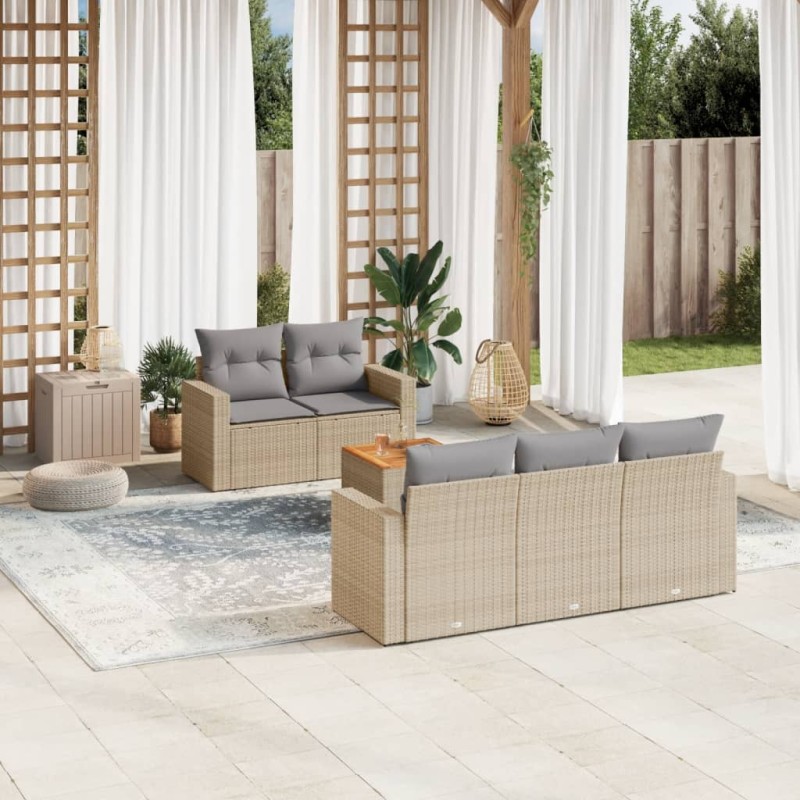 vidaXL Juego de sofás jardín con cojines beige mezcla 6 pzas ratán PE vidaXL Juego de sofás jardín con cojines beige mezcla 6 pzas ratán PE