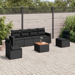 vidaXL Set de comedor de jardín 7 pzas y cojines ratán sintético negro
