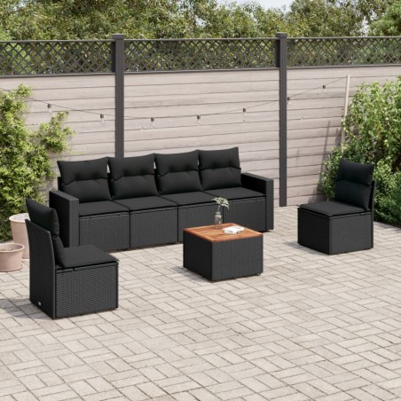 vidaXL Set de comedor de jardín 7 pzas y cojines ratán sintético negro