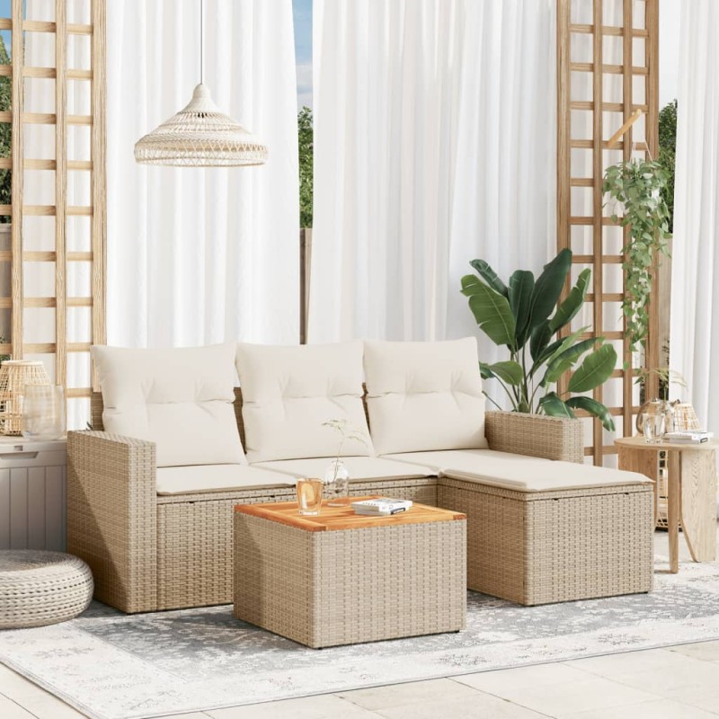 vidaXL Juego de sofás jardín con cojines 5 pzas ratán sintético beige vidaXL Juego de sofás jardín con cojines 5 pzas ratán sintético beige