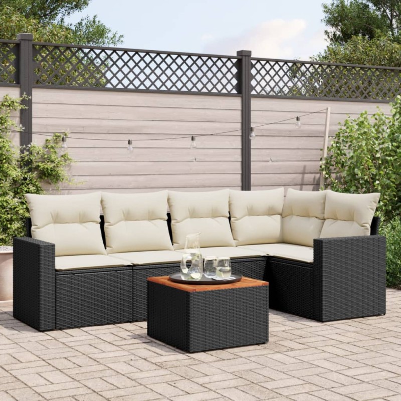 vidaXL Set de sofás de jardín 6 piezas y cojines ratán sintético negro vidaXL Set de sofás de jardín 6 piezas y cojines ratán sintético negro
