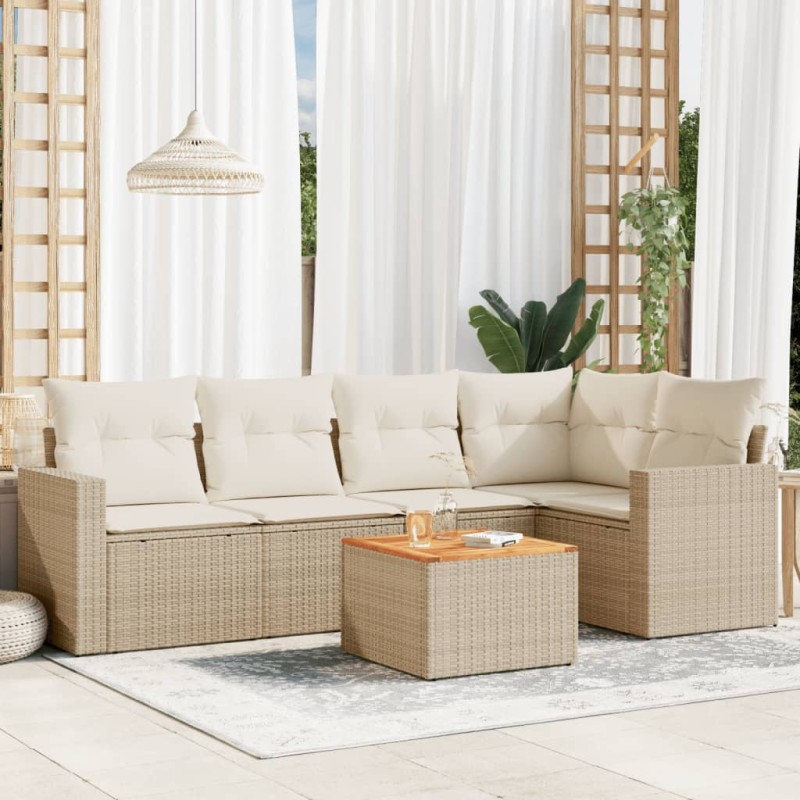 vidaXL Juego de sofás jardín con cojines 6 pzas ratán sintético beige vidaXL Juego de sofás jardín con cojines 6 pzas ratán sintético beige