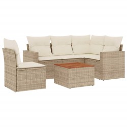 vidaXL Juego de sofás jardín con cojines 6 pzas ratán sintético beige