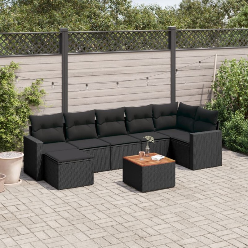 vidaXL Set de sofás de jardín 8 piezas y cojines ratán sintético negro vidaXL Set de sofás de jardín 8 piezas y cojines ratán sintético negro