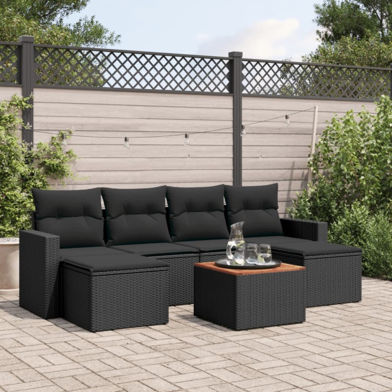 vidaXL Set de comedor de jardín 7 pzas y cojines ratán sintético negro vidaXL Set de comedor de jardín 7 pzas y cojines ratán sintético negro