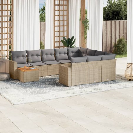 vidaXL Juego de sofás jardín con cojines beige mezcla 11 pzas ratán PE