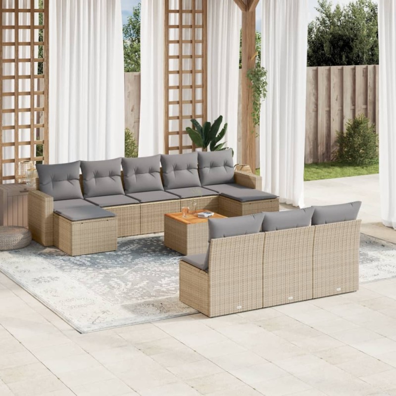 vidaXL Juego de sofás jardín con cojines beige mezcla 11 pzas ratán PE vidaXL Juego de sofás jardín con cojines beige mezcla 11 pzas ratán PE