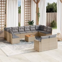 vidaXL Juego de sofás jardín con cojines beige mezcla 13 pzas ratán PE