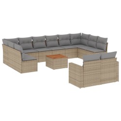 vidaXL Juego de sofás jardín con cojines beige mezcla 13 pzas ratán PE