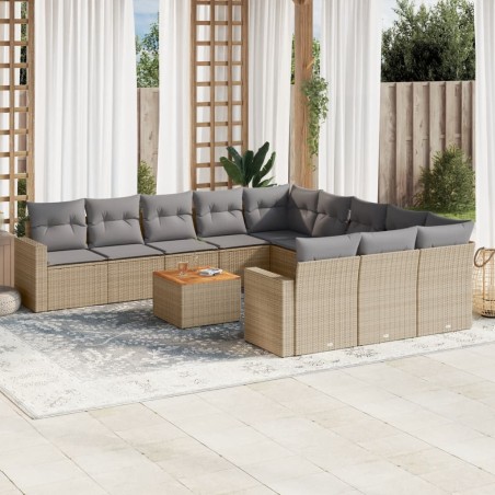 vidaXL Juego de sofás jardín con cojines beige mezcla 12 pzas ratán PE