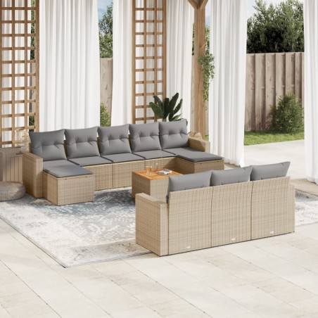 vidaXL Juego de sofás jardín con cojines beige mezcla 11 pzas ratán PE