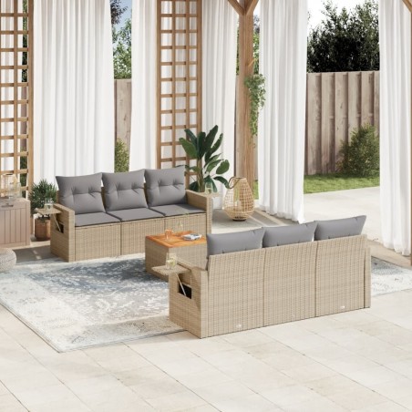 vidaXL Juego de sofás jardín con cojines beige mezcla 7 pzas ratán PE