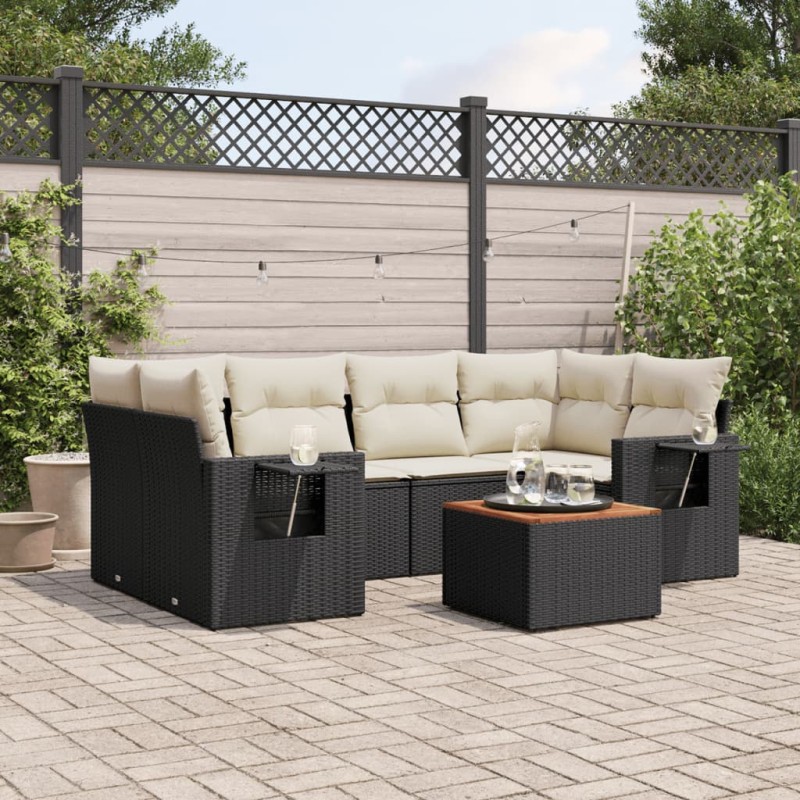 vidaXL Set de comedor de jardín 7 pzas y cojines ratán sintético negro vidaXL Set de comedor de jardín 7 pzas y cojines ratán sintético negro