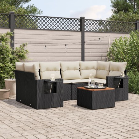 vidaXL Set de comedor de jardín 7 pzas y cojines ratán sintético negro