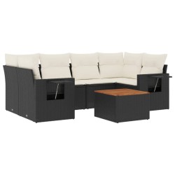 vidaXL Set de comedor de jardín 7 pzas y cojines ratán sintético negro