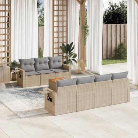 vidaXL Juego de sofás jardín con cojines beige mezcla 8 pzas ratán PE