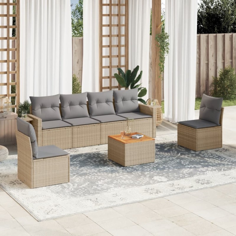 vidaXL Juego de sofás jardín con cojines beige mezcla 7 pzas ratán PE vidaXL Juego de sofás jardín con cojines beige mezcla 7 pzas ratán PE