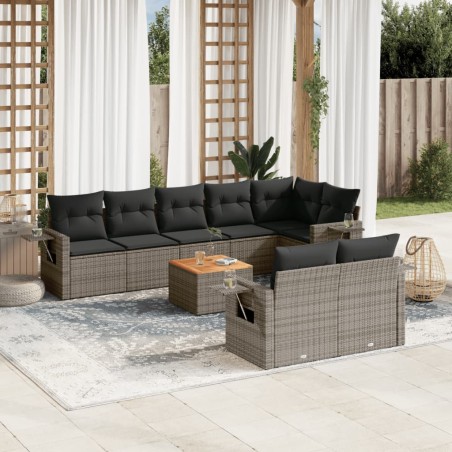 vidaXL Set de muebles de jardín 9 pzas y cojines ratán sintético gris