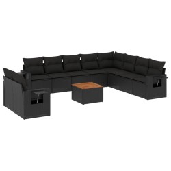 vidaXL Set de sofás de jardín 11 pzas y cojines ratán sintético negro