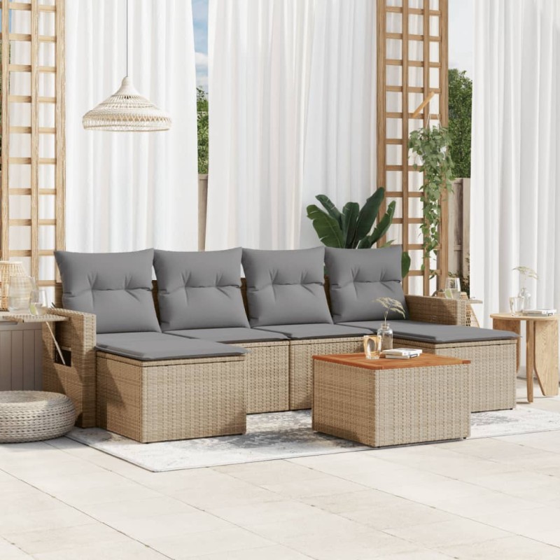 vidaXL Juego de sofás jardín con cojines beige mezcla 7 pzas ratán PE vidaXL Juego de sofás jardín con cojines beige mezcla 7 pzas ratán PE