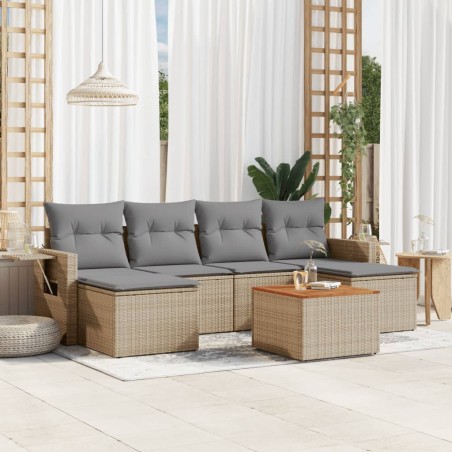 vidaXL Juego de sofás jardín con cojines beige mezcla 7 pzas ratán PE