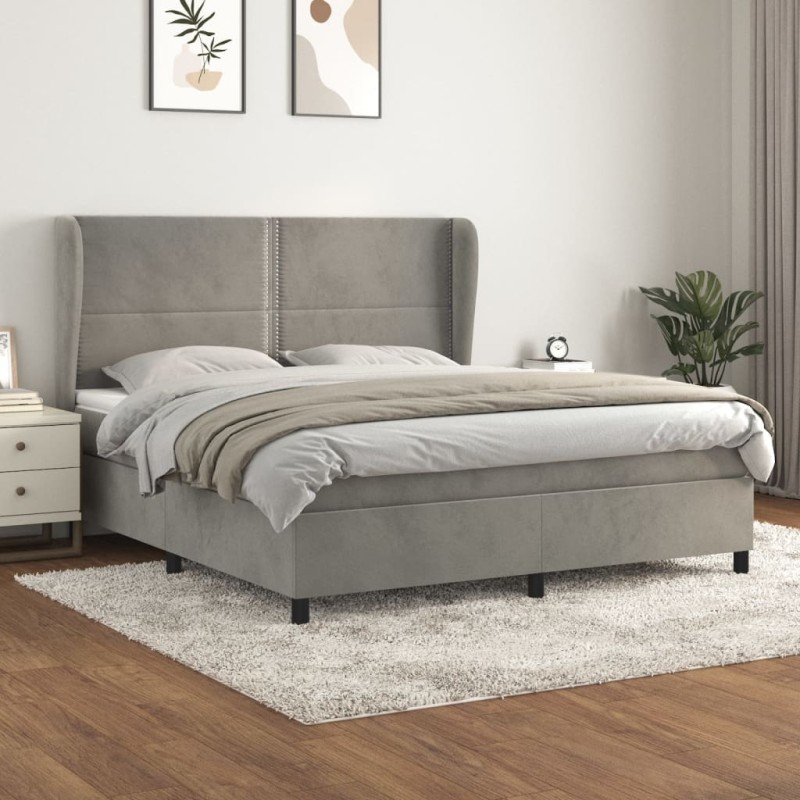 vidaXL Cama box spring con colchón terciopelo gris claro 160x200 cm vidaXL Cama box spring con colchón terciopelo gris claro 160x200 cm