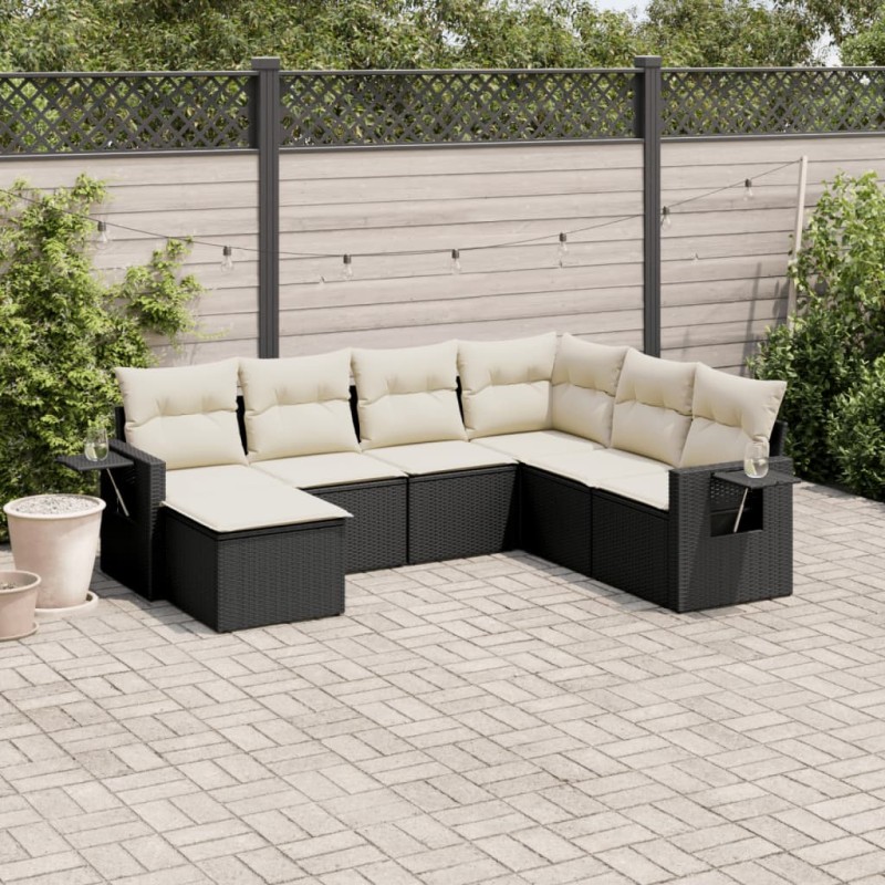 vidaXL Set de comedor de jardín 7 pzas y cojines ratán sintético negro vidaXL Set de comedor de jardín 7 pzas y cojines ratán sintético negro