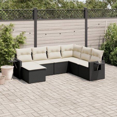 vidaXL Set de comedor de jardín 7 pzas y cojines ratán sintético negro