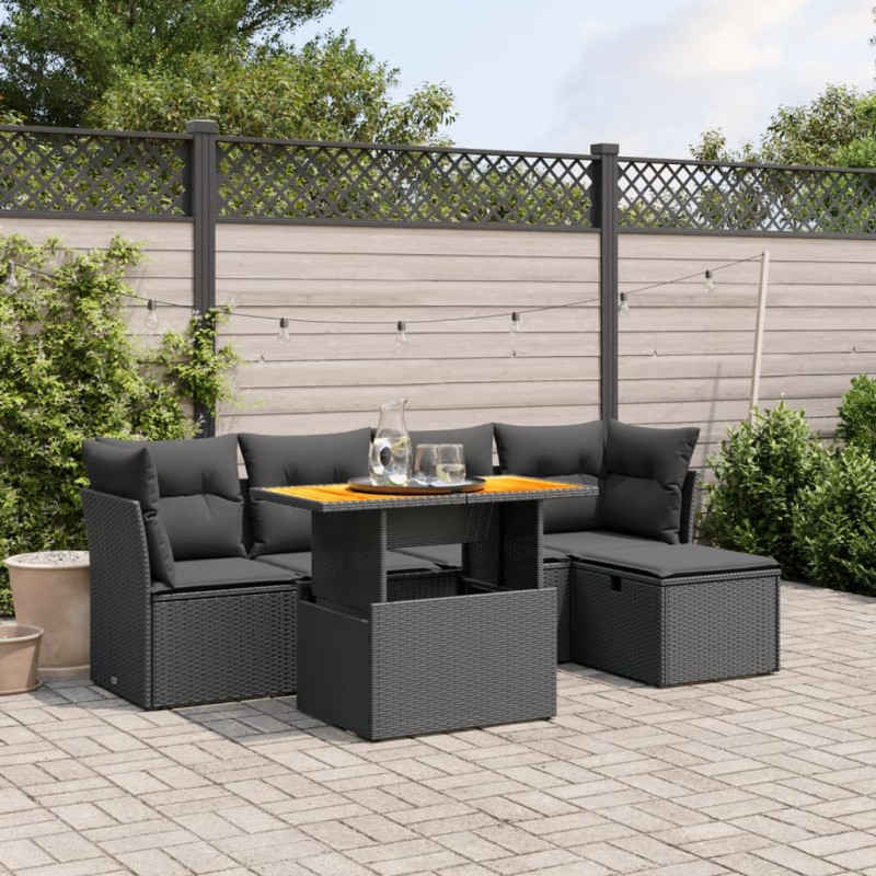 vidaXL Set de sofás de jardín 6 piezas y cojines ratán sintético negro vidaXL Set de sofás de jardín 6 piezas y cojines ratán sintético negro